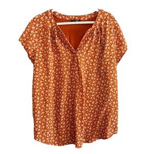 PaperMoon Orange Floral Bouse Womens Appears to Be Size XL